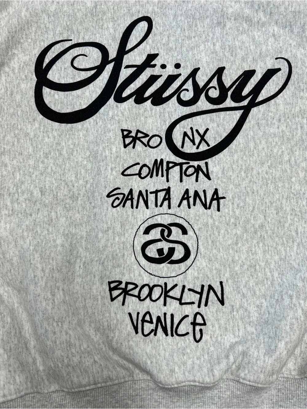 Stussy World Tour Gray Crewneck Sweatshirt Logo Cities Graphic Size Medium